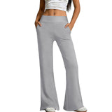Size XXL Women's High Waisted Flare Yoga Pants with Side Pockets - Grey Stretch Activewear Pants for V888-ELOSUNG57386-5