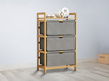 Bamboo Shelf with Storage Hamper Wooden Organiser with 3 Laundry Bags V63-838251