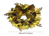 Christmas Wood Front Door Wreath, 40 x 8 cm with LED Lights, Pinecones and Bats, Reusable Hanging V1366-AZ2-W-16029