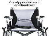 EQUIPMED Folding Aluminium Wheelchair, 20" Wheels, Park Brakes, 100kg Capacity, Grey/Black V219-HECWLCEQB2GY