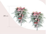 2 PCS 20 Christmas Candy Cane Frosted Pine Needle Teardrop Swag Wreath for Front Door, Xmas Swag V1258-DP02-C-2708