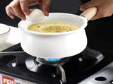 Small Enamel on Steel Saucepan Milk Pot Butter Warmer with Wooden Handle, Stove Top Soup Pot for V1370-AZ4-04233