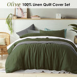 100% Linen Olive Quilt Cover Set Single V442-HIN-QUILTCS-LINEN-OLIVE-SB