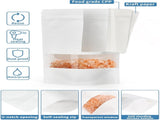 100 Pcs White Paper Bags with Window, 7.9" x 11.8" Stand Up Pouches Bags, Zipper Food Storage Bags V1258-DP02-F-783