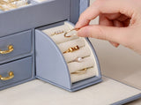 Light Blue Luxury PU Leather Jewelry Storage Box - 3-Tier Organizer with Mirror for Necklaces, V888-ELOSUNG13843