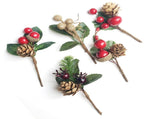 75pcs 10cm Xmas Berry Pinecone Branch Plastic Dry Flower Card Handcrafted Xmas Card V1294-YM0901-3115240108611