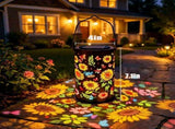 Solar Powered Sunflower Pattern Garden Lantern with Colourful LED Projection, Metal Hanging Light V1189-LC-KF-00008
