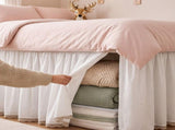Twin XL Dorm Bed Skirt Extra Long Drop Elastic Wrap Around Dust Ruffle White Soft Fabric Machine V1369-AZ3-W-11057