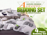 Palm Leaves Pattern Aloe Cotton Flat Sheet Quilt Cover Pillowcases 4pcs Bedding Set V462-H-05-05