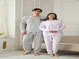 2-Piece Red Warm and Comfortable Flannel Couple Pajamas Knitted Number Pattern, Soft Fleece V888-ELOSUNG50083