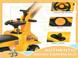 Yellow children's ride-on excavator puller, with horn, under-seat storage space, sit-and-slide V1197-WJ-071701