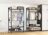 Rustic Wooden Clothes Garment Rail Open Hanging Display Shelf Shoe Rack Entryway V767-JJ-ZY728