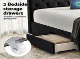 Artiss Queen Bed Frame Storage Charging Station Upholstered 3 Drawers USB Type-C BFRAME-G-LUNA-Q-BK-ABC