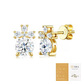 Elegant S925 Silver Plated Gold Moissanite Stud Earrings with Cross Design, Eight Hearts Eight V1341-ZY-72D99LQ9-MOISSANITE-PREMIUMS925