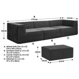 Sarantino Novi 3-Seater Modular Sofa Ottoman Charcoal Black Non-Slip Bottom Lounge SOFA-MLM-232-BK