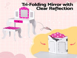 Keezi Kids Dressing Table Vanity Makeup Chair Set Wooden 3 Mirror Drawer Pink FURNI-C-3MIRROR-DOT-PK