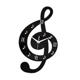 Modern Acrylic Analog Black Wall Clock With 3D Musical Note Design Roman Numerals Quiet Movement V1369-AZ3-W-13813