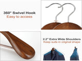 TOPIA HANGER Wide Shoulder Wooden Hangers, Suit Hangers with Non Slip Pants Bar & 360&deg Swivel Hook, V1258-DP02-F-218