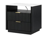 Artiss Bedside Table with Charging Station and 2 Drawers Black FUR-AE-BS-CHG-BK