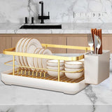 Kitchen Counter Dish Drying Rack, Large Capacity Drain Rack With Cutlery Holder Removable Tray For V1369-AZ3-W-15154