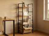 CARLA HOME 4 Tier Bookshelf - Wood Metal Display Shelf - Brown - Rustic - Steel - Living Room Office V178-36411