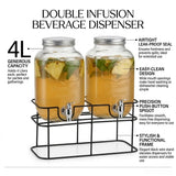 CARLA HOME 2 Pack Glass Drink Dispensers with Juice Pot Stand - 4L V178-36510