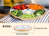 Divided Serving Tray with Lid - Stainless Steel 6 Compartment 9inch Snack & Veggie Tray for Parties V1369-AZ3-W-17576