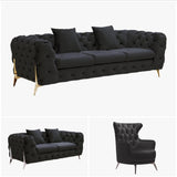 Grand Tufted Lounge - Black Velvet - Silver Legs V292-L-GR-B-3-2-1-S