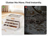 Embellir Jewellery Box 4 Layer Organiser Storage Case Glass Lid Drawers White JEW-BOX-4T-WH