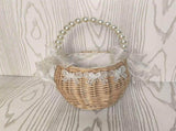 Small Flower Basket Pearl Handle Rattan Woven Flower Basket for Wedding Girl Home Decorations Picnic V1294-YM0901-240530HL05-3