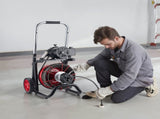Drain Cleaner Machine 30m x 10.5mm, Auto Feed Sewer Snake Auger on Wheels - with 8 Cutters & V952-ZDJJKLSGDSTJ3PXN5002V3