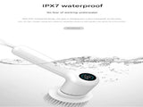 White Rechargeable Electric Spin Scrubber - Waterproof Power Cleaning Brush with 5 Heads & Digital V888-ELOSUNG27766