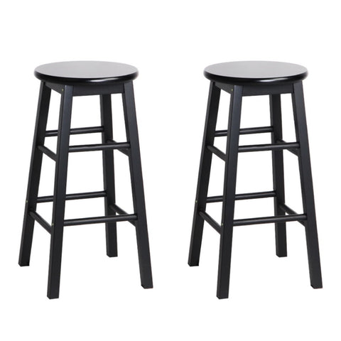 Artiss 2x Bar Stools Round Chairs Wooden Black BA-G-7033-BKX2