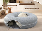 Light grey Felt Donut Cat Bed with Zipper Tunnel Toy, Double-Layer Pet Cave for Cats, M Size V888-ELOSUNG48640