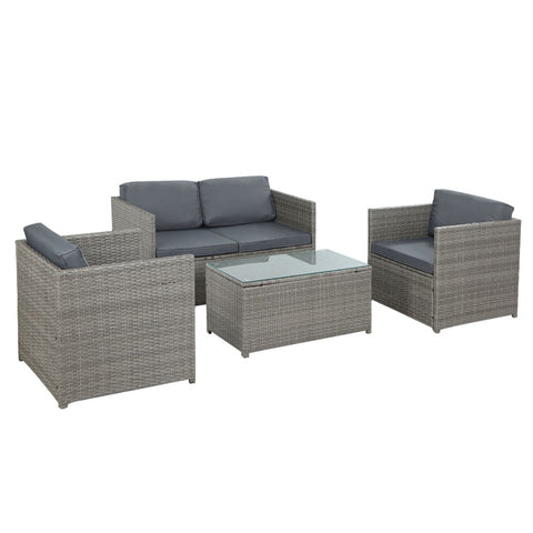 Gardeon 4-Piece Outdoor Sofa Set Wicker Couch Lounge Setting Grey ODF-SOFA-4PCS-HJ-GE-AB