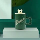 2X High-Fired Ceramic Porcelain Mug Set with Lid 400ml Bear w Tea Spoon GREEN V274-HA-LA-P0024827-BEAR