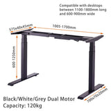 140cm Standing Desk Height Adjustable Sit Stand Motorised Grey Dual Motors Frame Black Top V255-DMG-140B