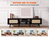 Rattan TV Stand for 65 inch TV, Boho TV Stand with Rattan Door, Entertainment Center with Build-in V952-TBDSJ55YCHSLT8DGQV3