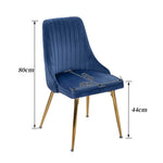 Viva Forever Set of 2 Blue Velvet Dining Chairs – Art Deco Design with Gold Metal Legs V264-DNC-414V-BLU-02