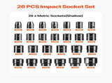 Impact Sockets Set 1/2 Inch Drive 26PCS Standard Length Impact Set 6-Point V952-CJTT12IN26PC00001V0