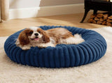 Calming Donut Pet Bed - Faux Rabbit Fur Soft Warm Round Cat Dog Bed - Plush Cozy Cuddler for Small V1258-DROP002-PETBED-01-BLU-S