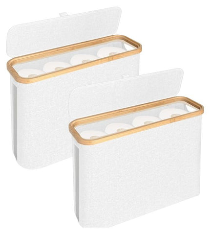 CARLA HOME 2 Pack Toilet Paper Storage Basket Holds Up to 12 Rolls with Bamboo Lid and Handle for RV V178-36238