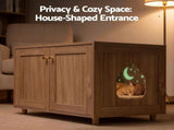 Artiss 2-In-1 Coffee Table Pet Cat House Wooden Side Table Storage Cabinet 80x50x55CM FUR-AF-COF-01P-WD