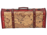 Vintage Suitcase Portable Composite Wood Map Pattern Design Vintage Storage Chest V1294-YM0714-3115210131111