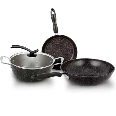 SOGA Ceramic Stone Coated Black 4pcs Pot & Pan Set - Cookware Induction Non Stick STONECOATEDPOTSETBLACK