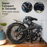 VALK Shuttle 5 Electric Folding Bike, Gen II, 20" Tyres, Shimano 7-Speed, Dark Grey V219-BIKEFBVADMTA