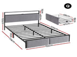 Artiss Metal Bed Frame Queen Size LED Charging Station 2 Drawers MBED-D-LINE-Q-BK-AB