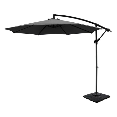 Instahut 3m Umbrella w/Base Outdoor Cantilever Beach Garden Patio Parasol Charcoal UMB-BAN-50N-COM-CO