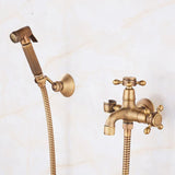 Antique Brass Faucet for Garden Hose, Fence, Bathroom & Outdoor Use Durable and Stylish Faucet V1107-113-16567-BRO-DUALOUTLETFAUCET