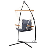 Gardeon Hammock Chair with Steel Stand Armrest Outdoor Hanging Grey HM-CHAIR-ARM-GREY-X